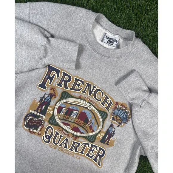 VTG 90s New Orleans French Quarter Jazz Sweatshirt Sz M Crewneck LEE Cross Grain