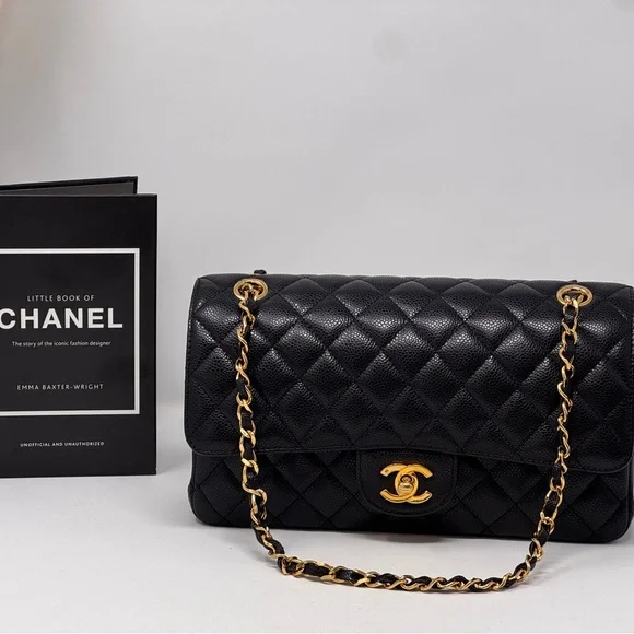 💎💯Authentic CHANEL Classic Black Medium Caviar Double Flap Bag💎