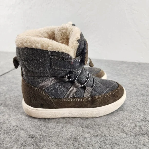 UOVO Kids 28/ US 11 Gray Brown Faux Fur Lined Quilted Winter Snow Boots