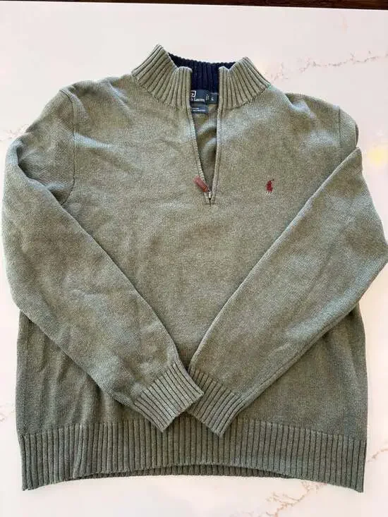 Polo Ralph Lauren Men's Size L Sage Green 100% Cotton Quarter-Zip Sweater