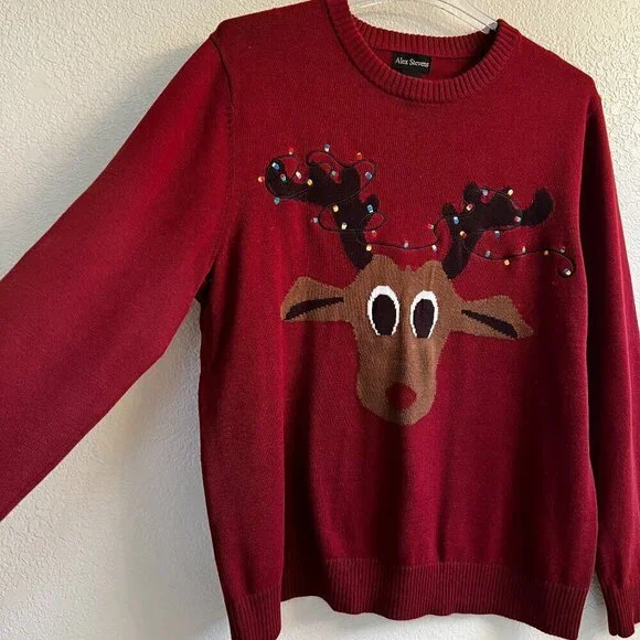 Alex‎ Stevens Christmas Sweater Men's Unisex XL Reindeer w Holiday lights