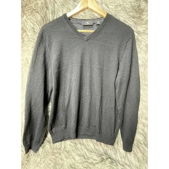 Calvin Klein Black Knit Extra Fine Merino Wool‎ Sweater Men's L