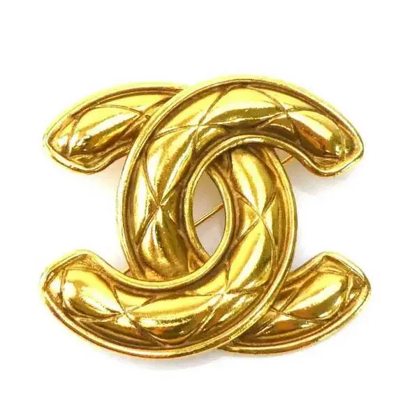 CHANEL Gold Logo Brooch