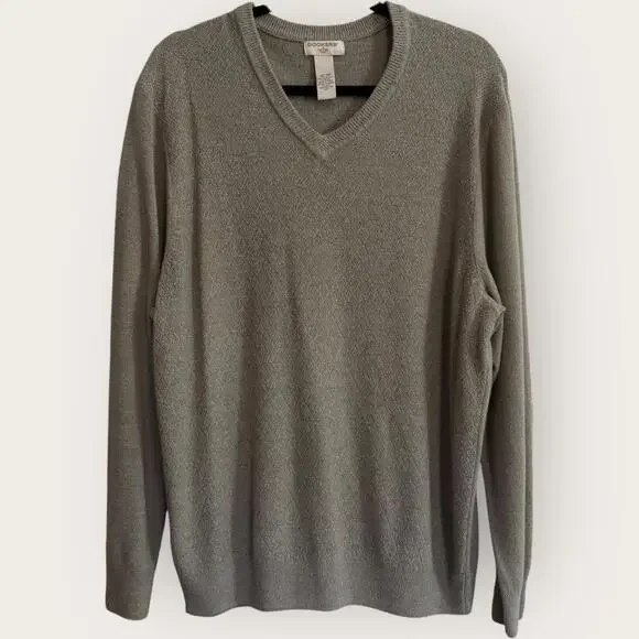 Dockers Mens XL Dirty Ice Taupe V Neck Sweater Lightweight Office Causal