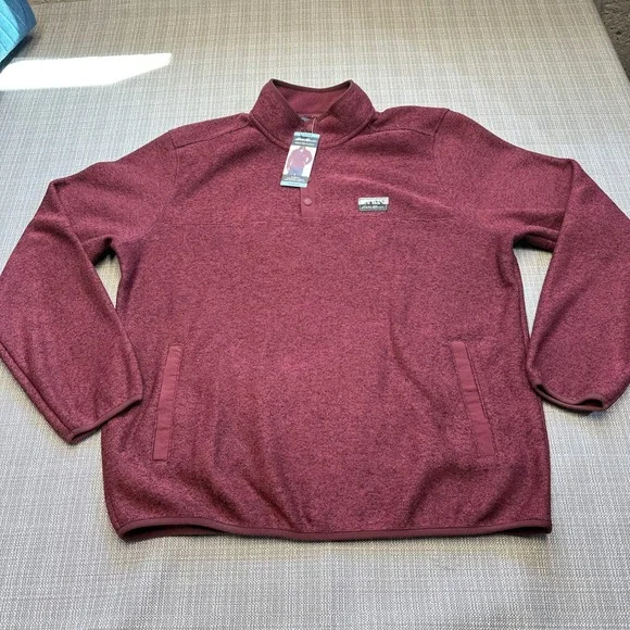 New Eddie Bauer Sweater Fleece Mens Large 1/4 Snap Pullover Burgundy Outdoors