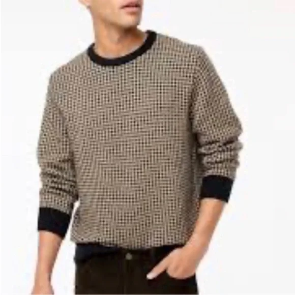 NEW J Crew Lambswool-blend houndstooth crewneck sweater