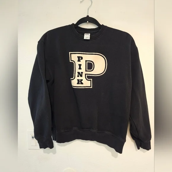 PINK Victoria's Secret Womans  Black Ivy Clasic  Crewneck Sweater