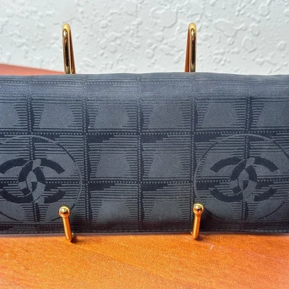 CHANEL Vintage Black Travel Line Nylon Long Wallet