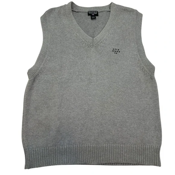 Polo‎ Jeans Co Ralph Lauren Mens Gray Cotton V-Neck Sweater Vest Large RN67437