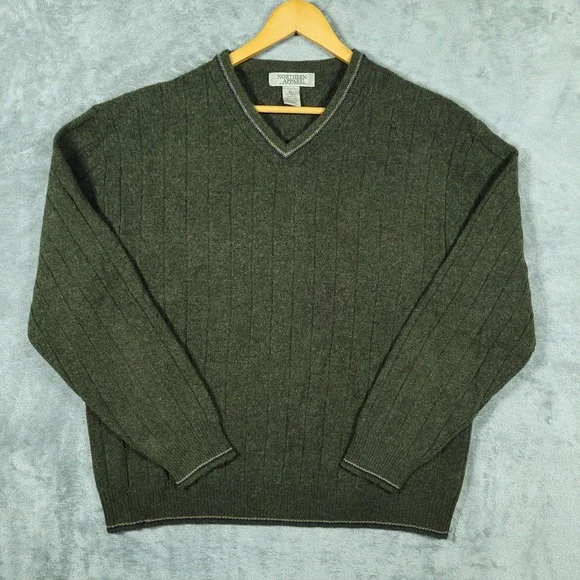 Vintage Northern Apparel Sweater Mens XL Green Lambswool V-Neck Pullover Knit