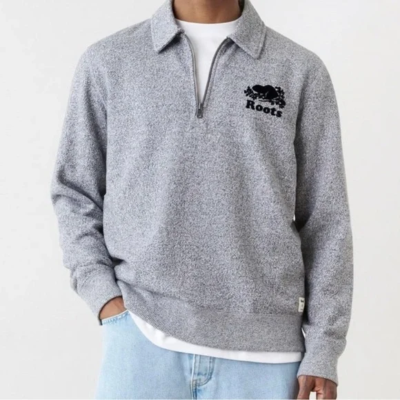 ROOTS Men’s  Heather Gray 1/4 Zip Sweater Size Small