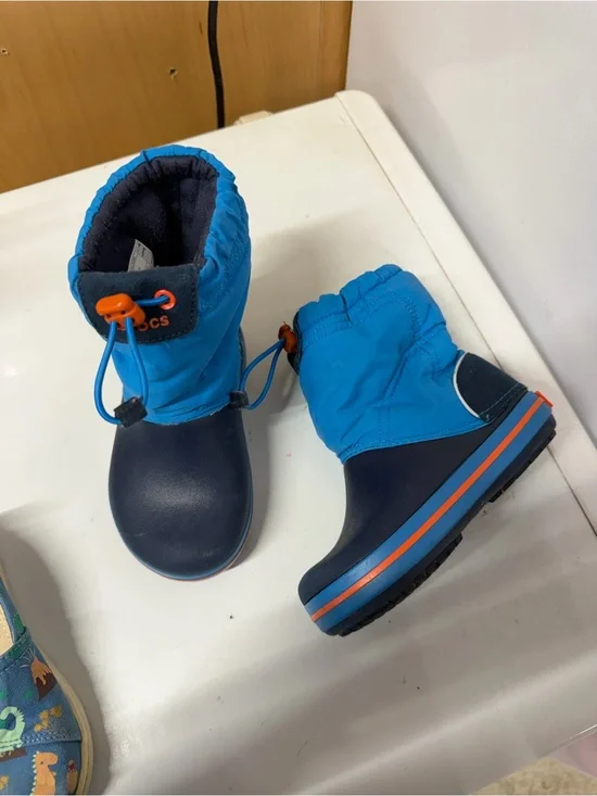 CROCS Kids Blue and Orange Waterproof Snow Boots