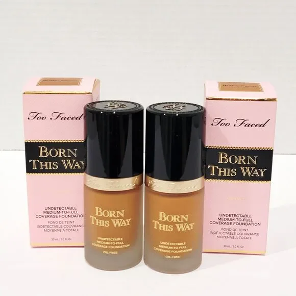 Too Faced Born This Way BUTTER PECAN Undetectable Foundation 1.0 Fl Oz Lot of 2
