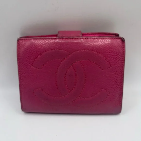 Chanel Pink Caviar Leather Wallet with Iconic CC Logo