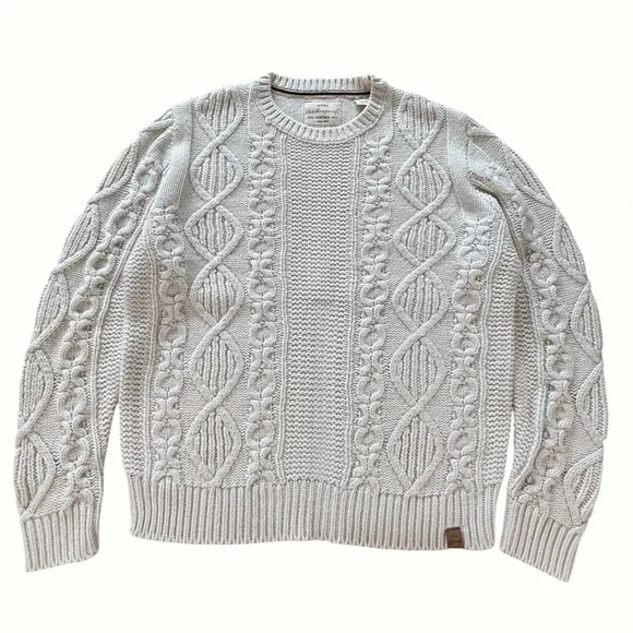 Weatherproof Vintage Cream Cable Knit Crew Sweater L Coastal Cabincore EUC
