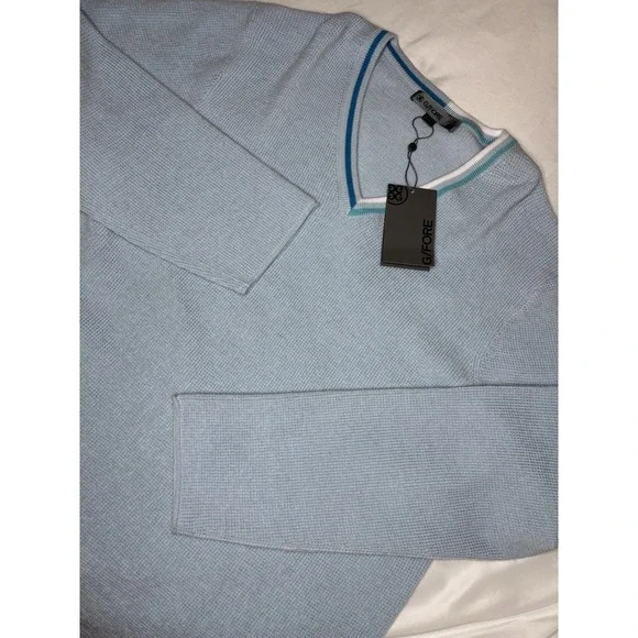 G/Fore G4 Waffle Knit V Neck Baja Blue Golf Sweater 100% Wool‎ Men's XL NWT $295