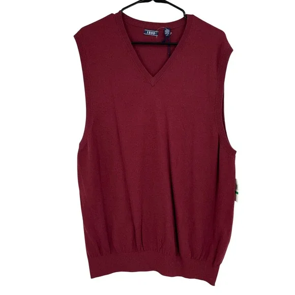 IZOD‎ Fieldhouse Sweater Vest Mens Sz L Red V-Neck Wool Blend Pullover Knit NEW