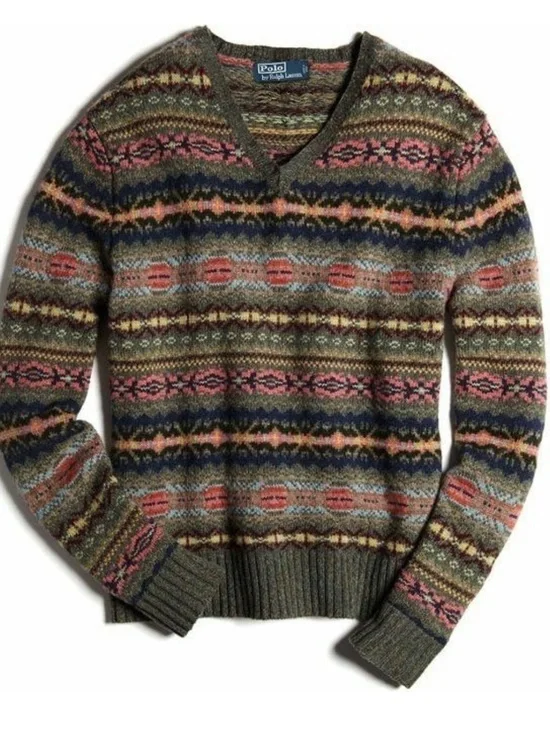 Polo by Ralph Lauren Olive Multicolor Fair Isle V-Neck Sweater