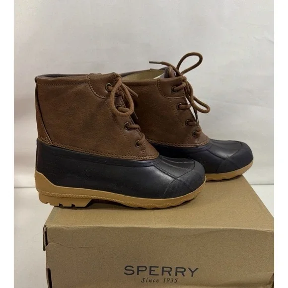 Sperry Boys Size 2 Port Boots Brown And Navy Snow Rain Boots Boys