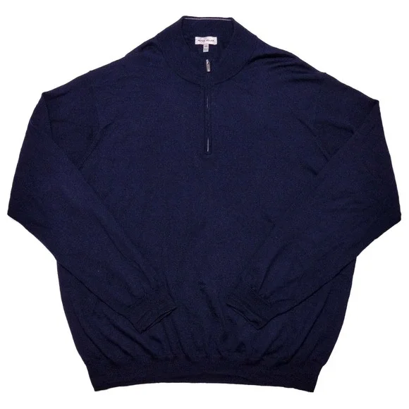 PETER MILLAR Autumn Crest 1/4 Zip Pullover Sweater Merino Wool ME0S01 Blue XXL