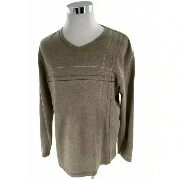 Geoffrey Beene Mens Crew Neck Brown Knit Sweater Size Large