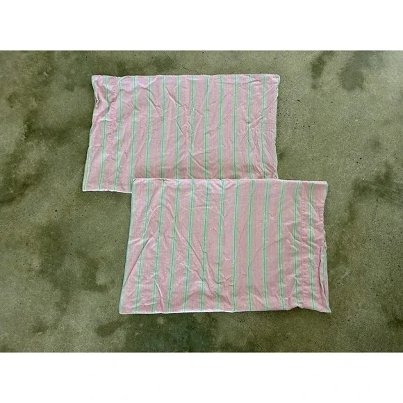 Cynthia Rowley‎ SWELL Pink Green Blue Stripes Standard Pillowcases Preppy
