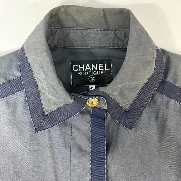 CHANEL Boutique Vintage‎ Gray/Navy Trench Coat Size 42
