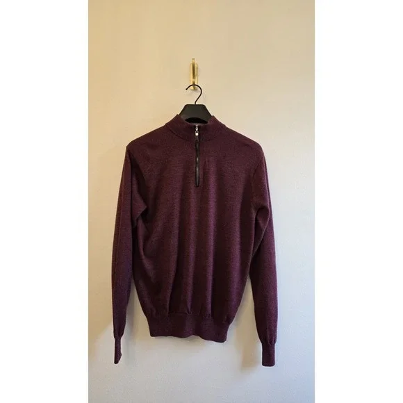 Peter Millar Men's Burgundy Merino Wool Quarter Zip Sweater Medium Golf‎