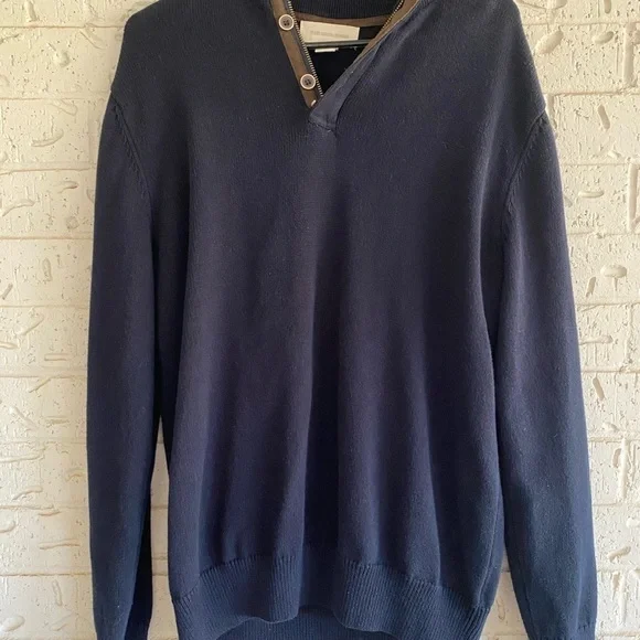 Frederik Anderson Copenhagen Classic Cotton Navy Sweater w/ Button Accent Large