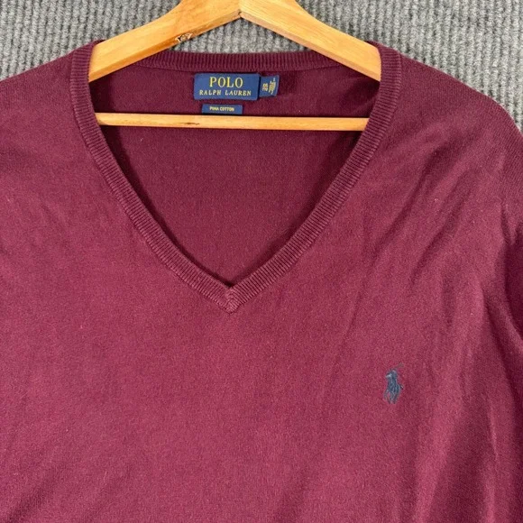 Polo Ralph Lauren Mens XXL Burgundy‎ V Neck Sweater Preppy Old Money Academia