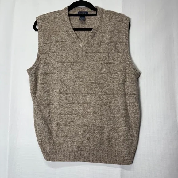 Dockers Men's Sweater Vest V-Neck Sleeveless Knit Top Layering Tan‎ Beige L Soft