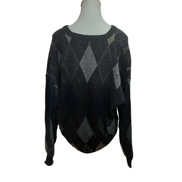 The Italian‎ Sweater Co Black Gray Preppy Academia Pull Over Casual  Sweater L