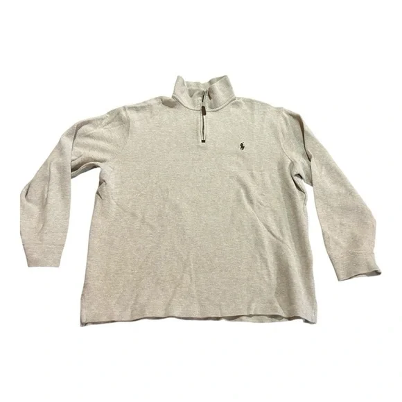 Polo Ralph Lauren Luxury Jersey Quarter-Zip Pullover Tuscan Beige Heather Sz XL