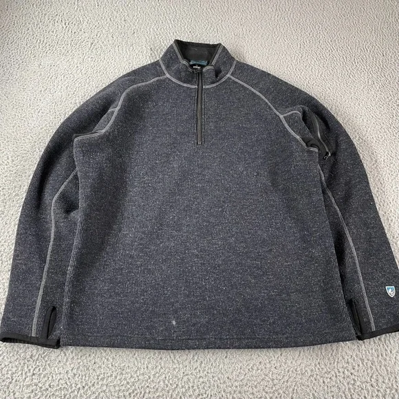 Kuhl Thermo Kore Sweater Men's Size Medium Black 1/4 Zip Poly Wool Long Sleeve *