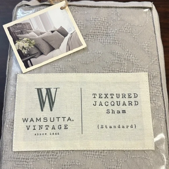 1 Wamsutta Vintage Textured Jacquard Sham Standard Natural Fabric Cotton Linen