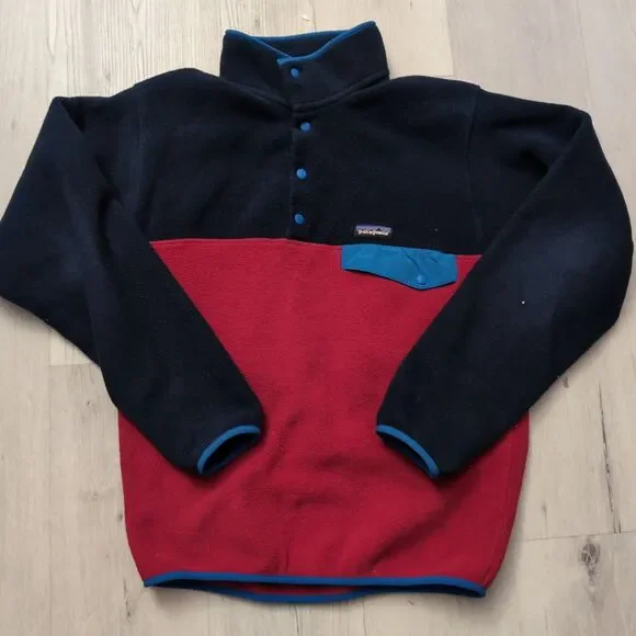 PATAGONIA SYNCHILLA SNAP T FLEECE PULLOVER  Mens Small Red/Blue Long Sleeve