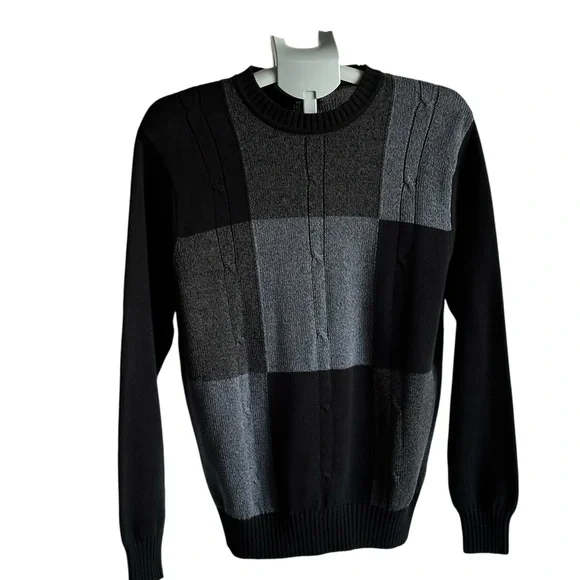 Dockers Men's Charcoal, Black & Grey Monochrome Plaid Pullover Sweater,Retro Sty