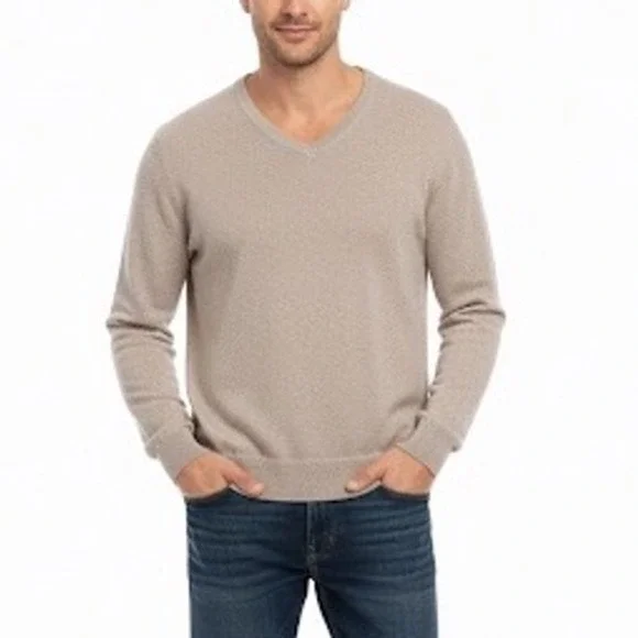 BANANA REPUBLIC Luxury Blend Silk Cashmere‎ V Neck Sweater SZ L Beige Tan Casual