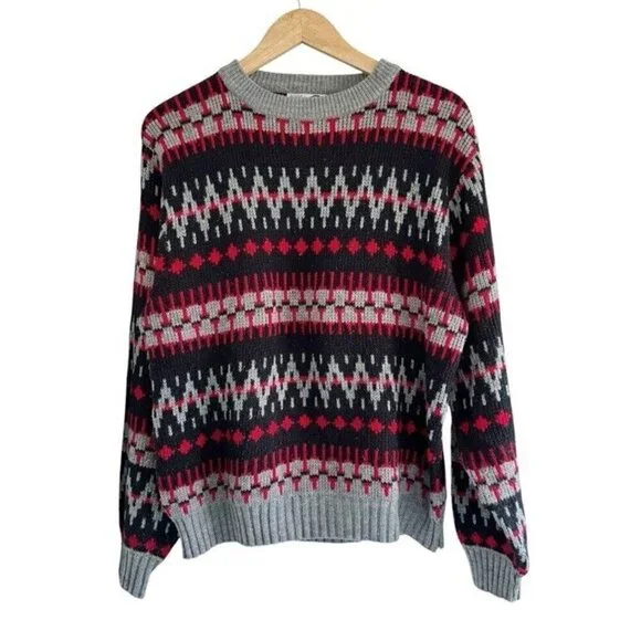 Vintage 90s Steep Slopes Men's Sz L Black Red Gray Pullover Sweater