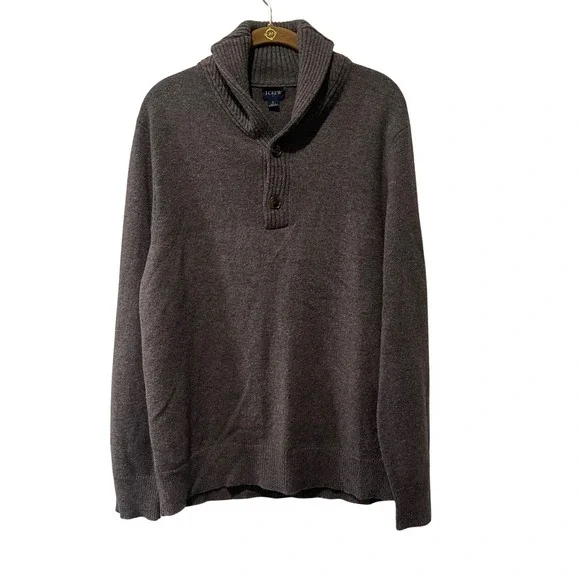 J Crew Shawl Collar Sweater Men's Large‎ Brown Supersoft LambsWool Blend Preppy