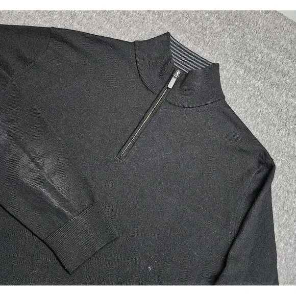 UNTUCKit Belguardo Sweater Mens Large Black Stripe Merino Wool Quarter Zip
