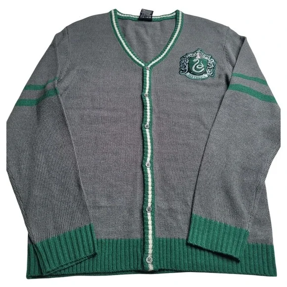 Wizarding World of Harry Potter Slytherin House Gray Button‎ Up Cardigan Medium