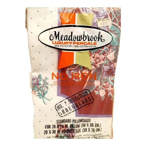 Vintage Meadowbrook Luxury Percale Purple Floral Pillowcases No Iron  NOS‎