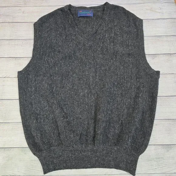 Vintage Carbery Ireland Alpaca Sweater Gray Knit Vest Made in Ireland Men's XL