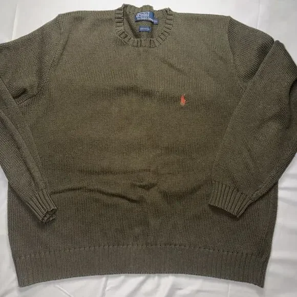 VTG Polo Ralph Lauren Knit Ribbed Pullover Sweater Mens XXL Cotton Olive Green