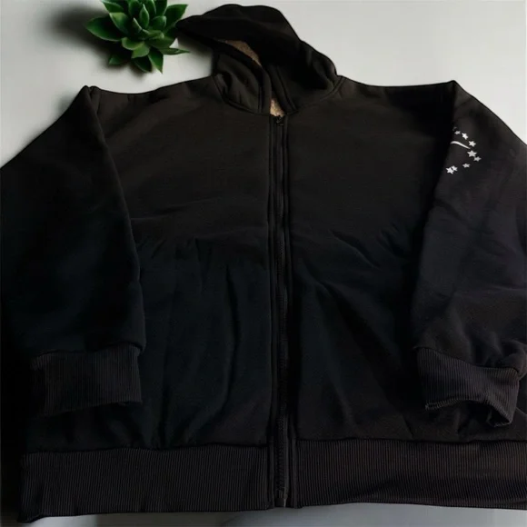 ✨ SHEIN Men’s Black Fleece-Lined Zip Hoodie Size L – New ✨