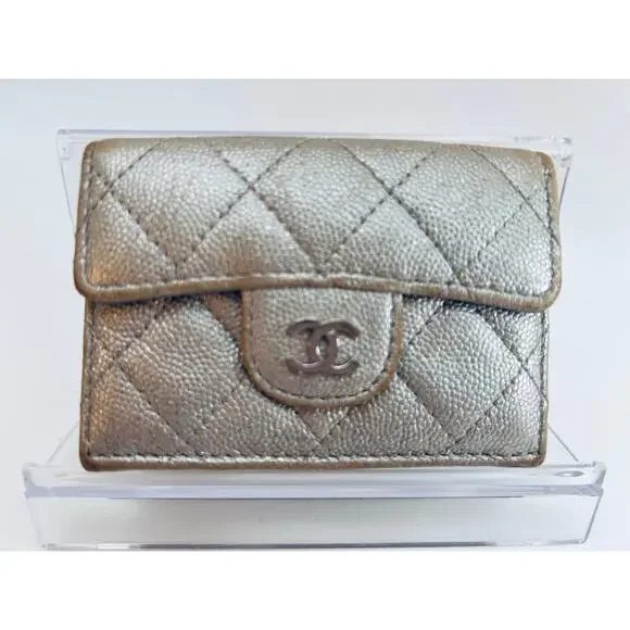Chanel Metallic Caviar Quilted Flap Wallet SHW Series 31 2021 Authentic‎ CoA