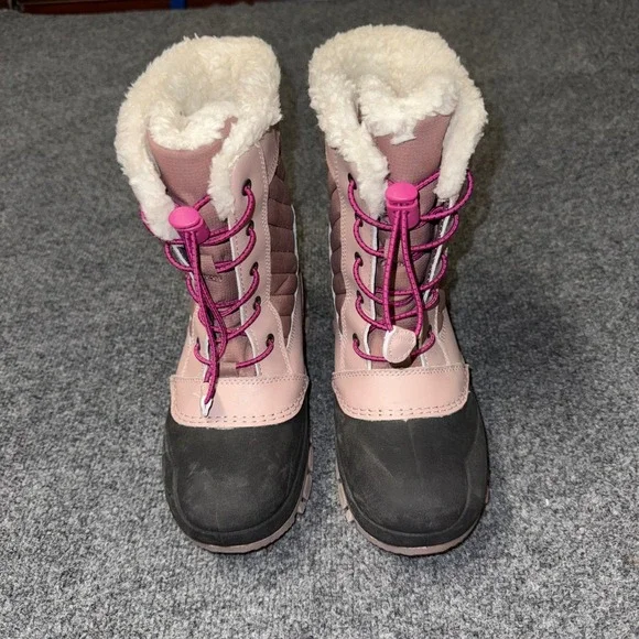 All in Motion Girls Pink Black Quilted Snow Boots Thermolite Insulated Size 3