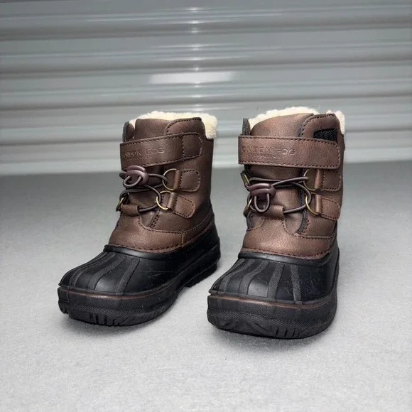 London Fog Snow Boots Kids‎ Sz 8 Brown LFK Oxford faux fur lined Water Resistant