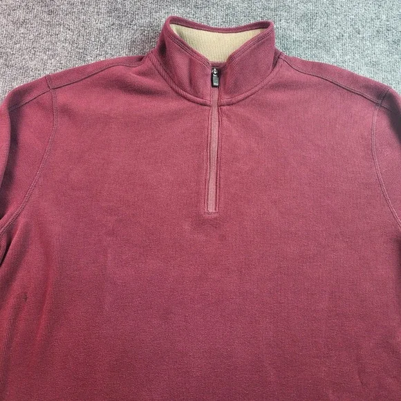 Eddie Bauer Mens TXL Pullover 1/4 Zip Mock Neck Burgundy Long Sleeve
